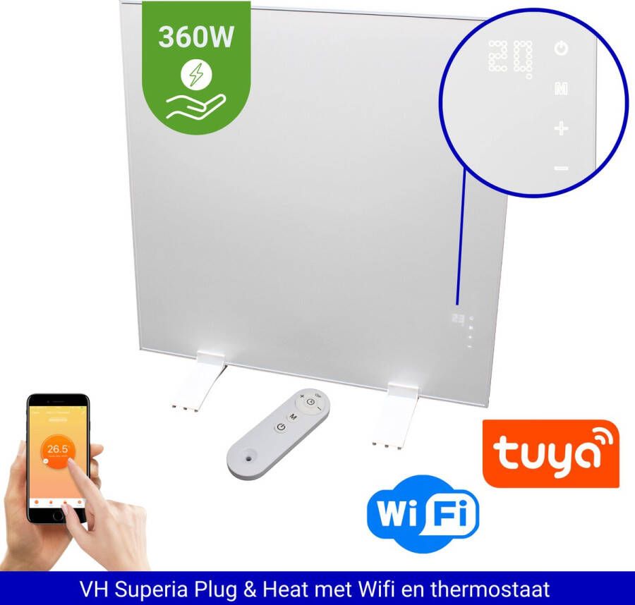 VH Infrarood paneel Superia 60 x 60 cm 360 Watt Geïntegreerde thermostaat Smart Home Wifi Inclusief voetjes Verplaatsbaar Lichtgewicht