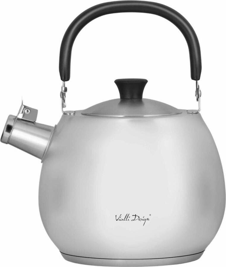 Vialli Design Bolla fluitketel mat zilver 2.5 Liter geschikt voor alle warmtebronnen ook inductie hoogwaardige kwaliteit inklapbaar handvat
