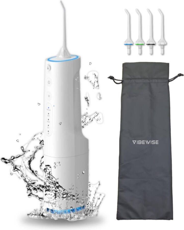 VibeWise Waterflosser Draadloze Monddouche 360ml Elektrische Water Flosser met 4 Reinigingsstanden IPX7 Wit