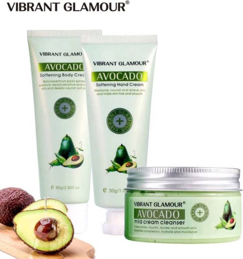 Vibrant Glamour Avocado Total bodycare set Avocado cleanser Avocado bodylotion Avocado hand crème Totaal Set