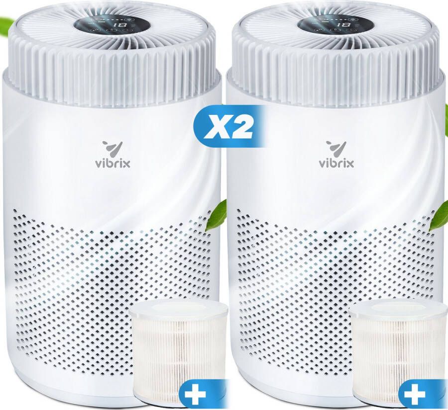 Vibrix 2 X Vortex10 luchtreiniger Geschikt voor 1 m² tot wel 35 m² Automatische stand + 5-in-1 HEPA filtersysteem Luchtkwaliteitsindicator Ionisator Luchtfilter Air purifier met HEPA-filter Kerstcadeau