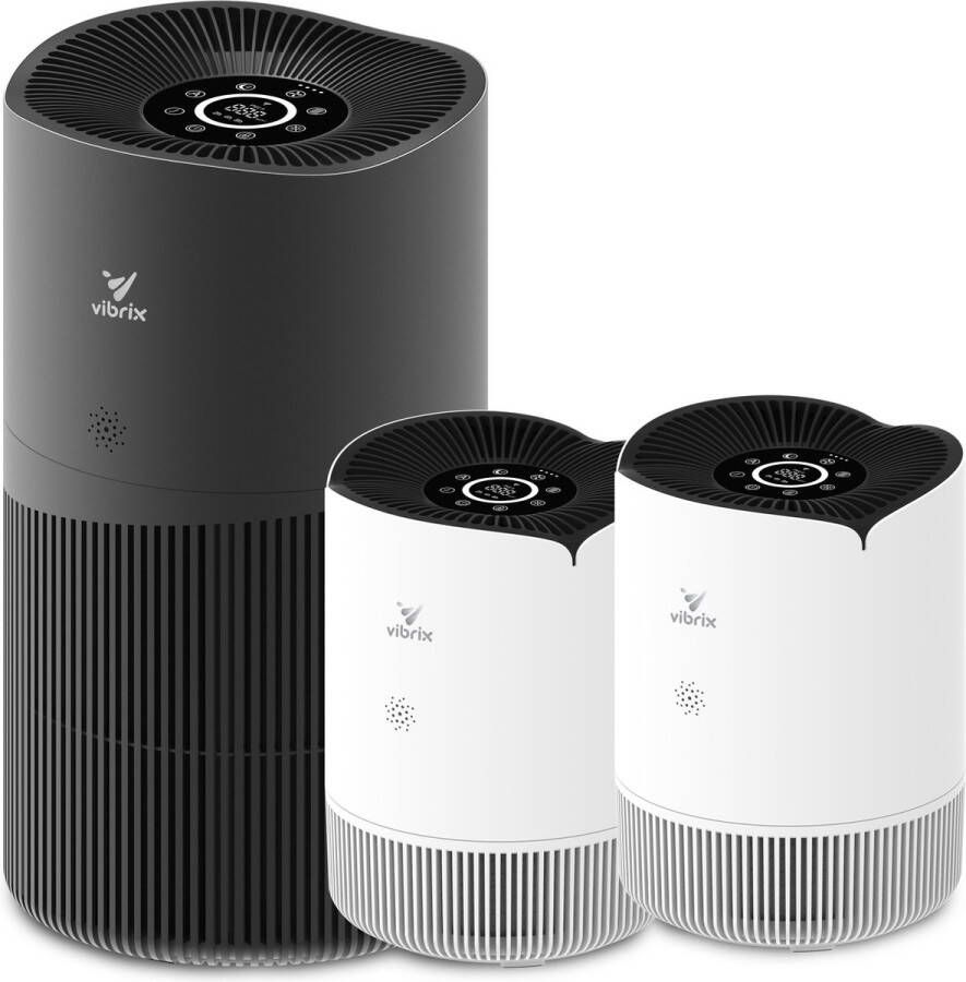 Vibrix Luchtreiniger Set A Woonkamer en Slaapkamer HEPA Filter Ionisator Luchtfilter Air Purifier Air Cleaner PureFlow30 PureFlow70