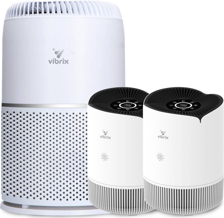 Vibrix Luchtreiniger Set B Woonkamer en Slaapkamer HEPA Filter Ionisator Luchtfilter Air Purifier Air Cleaner PureFlow30 Vortex20