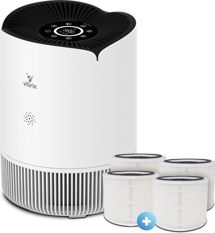 Vibrix PureFlow30 luchtreiniger + 3 extra filters 30 m² Automatische stand + 5-in-1 filtersysteem Luchtkwaliteitsindicator Ionisator Luchtfilter Air purifier met HEPA-filter