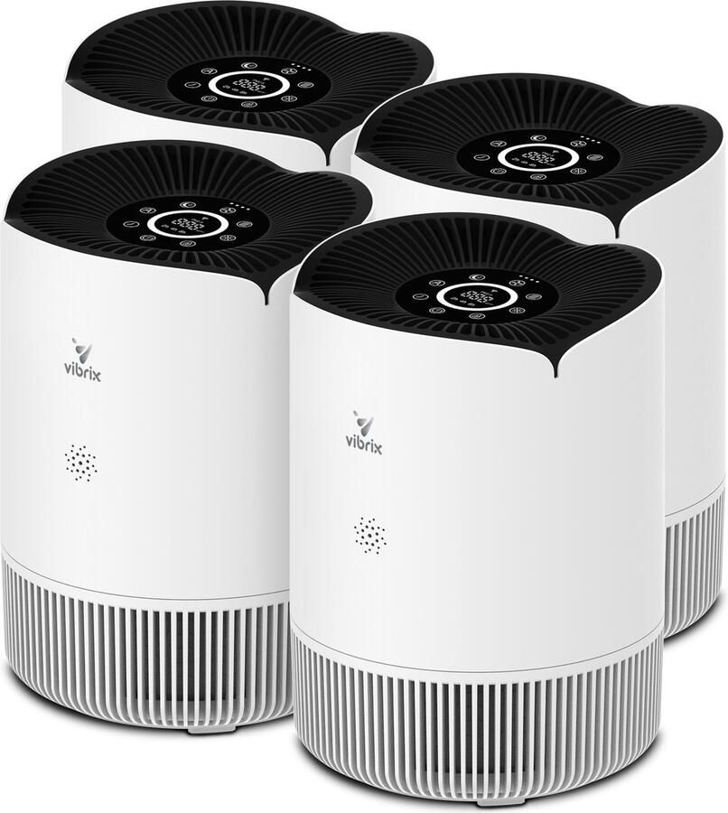 Vibrix 4 X PureFlow30 luchtreiniger 30 m² Automatische stand + 5-in-1 filtersysteem Luchtkwaliteitsindicator Ionisator Luchtfilter Air purifier met HEPA-filter