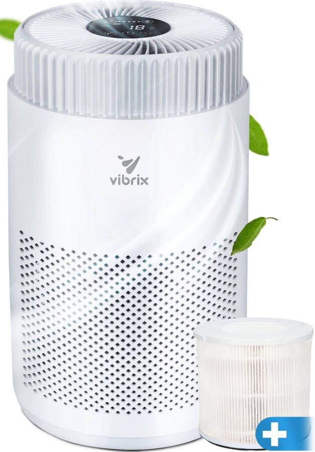 Vibrix Vortex10 luchtreiniger met 1 NIEUWE filter Geschikt voor 1 m² tot wel 35 m² Automatische stand + 5-laags filtersysteem Luchtkwaliteitsindicator Ionisator Luchtfilter Air Purifier met HEPA-filter