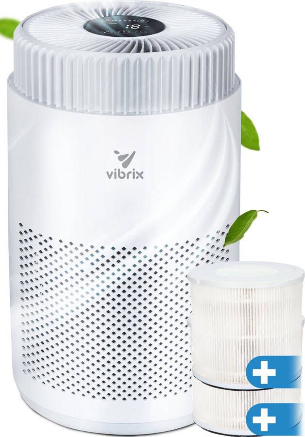Vibrix Vortex10 luchtreiniger + 1 EXTRA filter Geschikt voor 1 m² tot wel 35 m² Automatische stand + 6-in-1 HEPA filtersysteem Luchtkwaliteitsindicator Ionisator Luchtfilter Air purifier met HEPA-filter Kerstcadeau