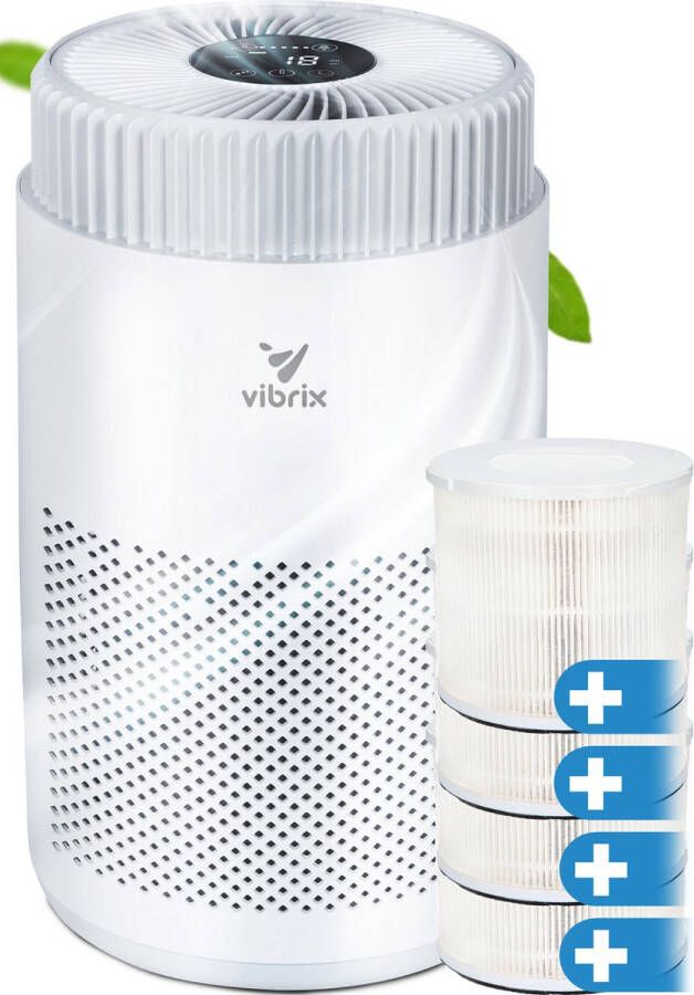 Vibrix Vortex10 luchtreiniger + 3 EXTRA filters Geschikt voor 1 m² tot wel 35 m² Automatische stand + 5-in-1 HEPA filtersysteem Luchtkwaliteitsindicator Ionisator Luchtfilter Air purifier met HEPA-filter Kerstcadeau