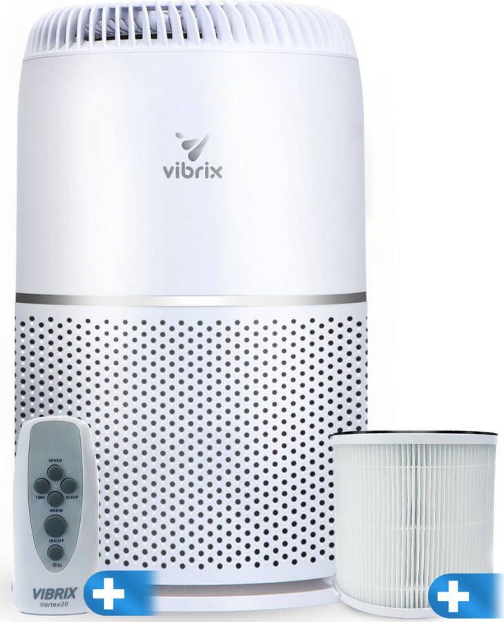 Vibrix Vortex20 luchtreiniger met 1 NIEUW filter + afstandsbediening Geschikt voor 1 m² tot wel 70 m² Automatische stand + 6-in-1 filtersysteem Luchtkwaliteitsindicator Ionisator luchtfilter Air Purifier met hepa filter