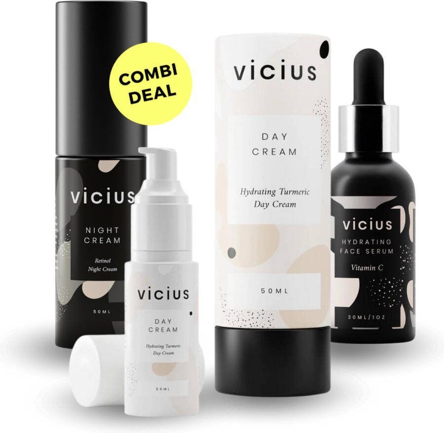 Vicius Gezichtsverzorging Set: Dagcrème Nachtcrème & Vitamine C Serum voor Vrouwen Skincare set Anti rimpel Tegen Pigmentvlekken