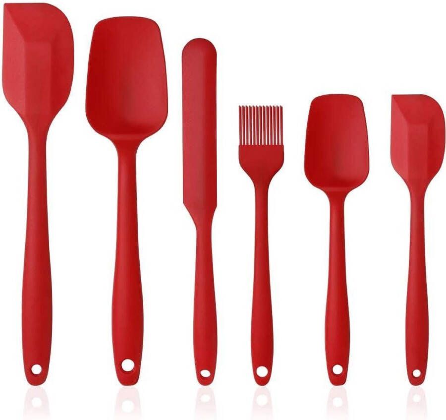 Vicloon Siliconen keukenhulpen 6 stuks siliconen spatels bevatten soeplepel bakborstel spatel hittebestendig & anti-aanbak een kern van roestvrij staal en naadloos eendelig design (rood)