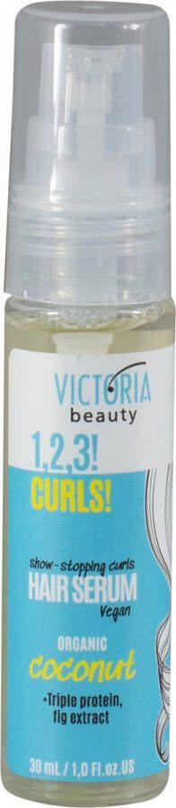 Victoria Beauty 1 2 3! Curls! Show-Stopping Curls Hair Serum 30ml Haarserum voor krullen Volle volumineuze en perfect gedefinieerde krullen in een mum van tijd! Vegan Biologische kokosnoot Drievoudig eiwit Vijgenextract