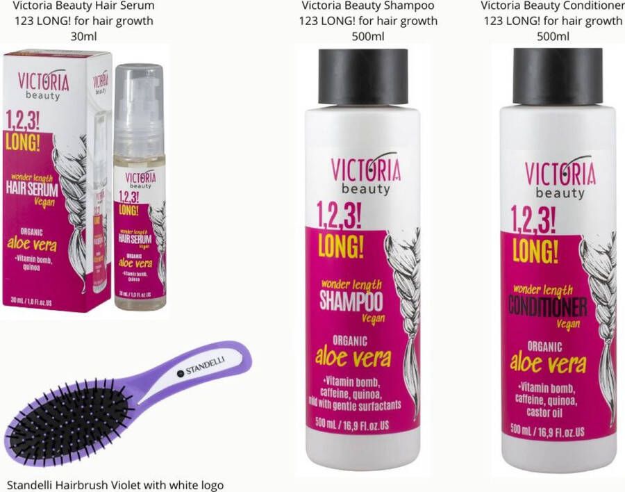 Victoria Beauty 1 2 3! Long! Hair Growth Wellness Lab Cosmetics 4 delige set Shampoo Conditioner Serum Borstel