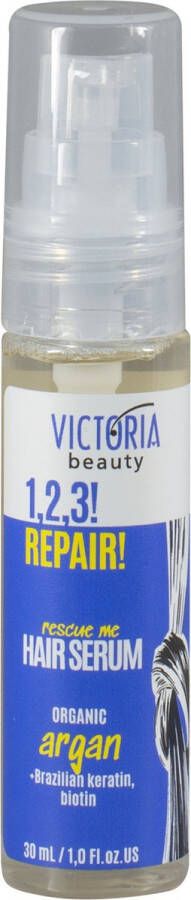 Victoria Beauty 1 2 3! Repair! -Rescue Me Hair Serum 30ml REPARATIE! Rescue Me Haarserum Biologische argan Braziliaanse keratine Biotine Krachtige SOS-druppels voor beschadigde en broze lokken die betere dagen hebben gekend