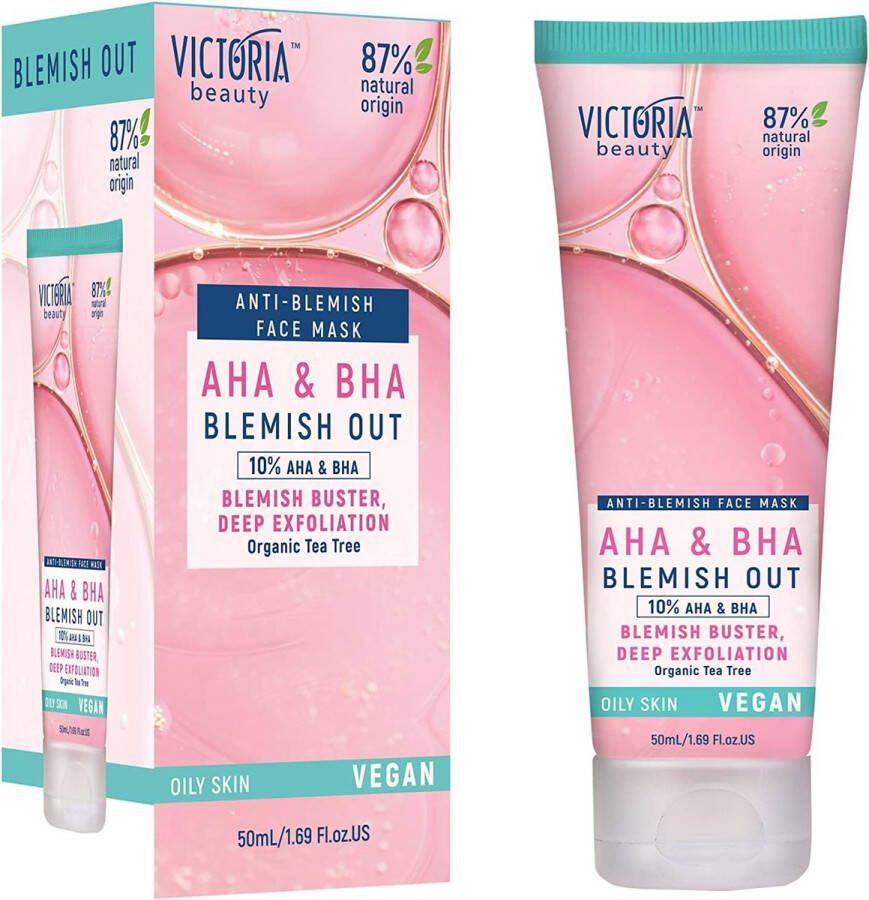 Victoria Beauty AHA & BHA Blemish Out Gezichtsmasker Anti Vlek Puist Gezicht Masker AHA + BHA Onzuiverheden Gezicht Masker Face Mask Huidverzorging Puistenverdelger Diepe peeling 50ml