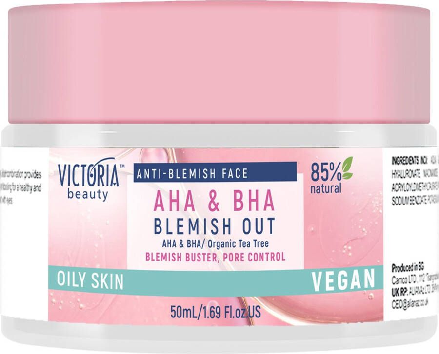 Victoria Beauty Blemish Out Anti-Pimple Face Cream Anti-puistjes gezichtscrème met glycolzuur (AHA) salicylzuur (BHA) zink niacinamide en tea tree olie 50 ml Vegan