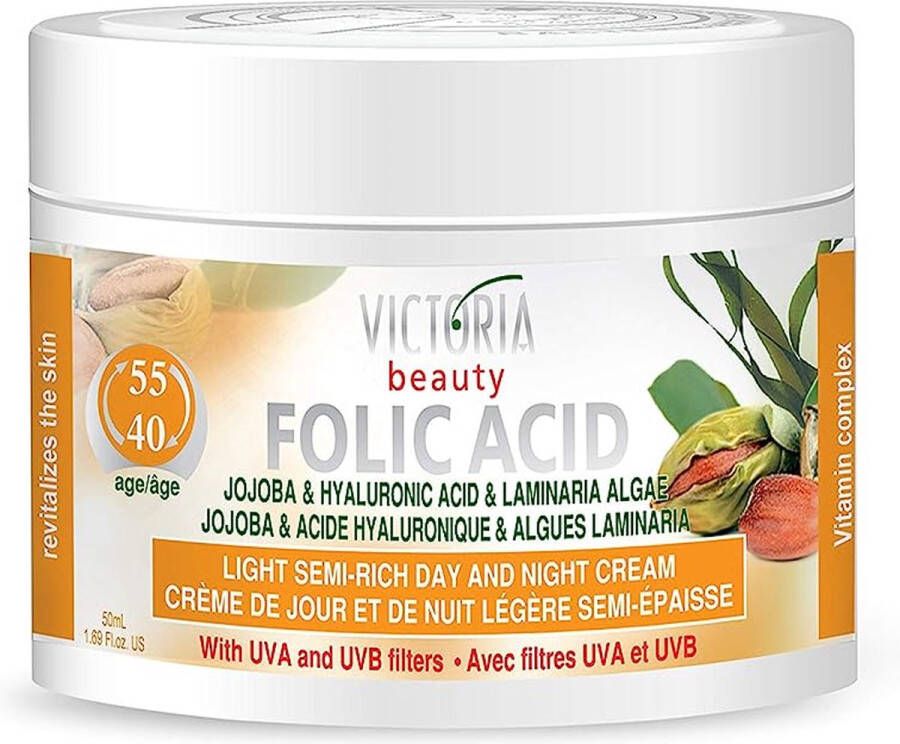 Victoria Beauty Folium zuur & Hyaluron gezichtscreme 50 ml met jojoba extract 40 55 jaar