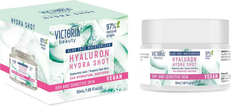 Victoria Beauty Hydra Shot Gezichtscrème met hyaluronzuur aloë vera en niacinamide 50 ml 24 uur hydratatie verzachtend Vegan
