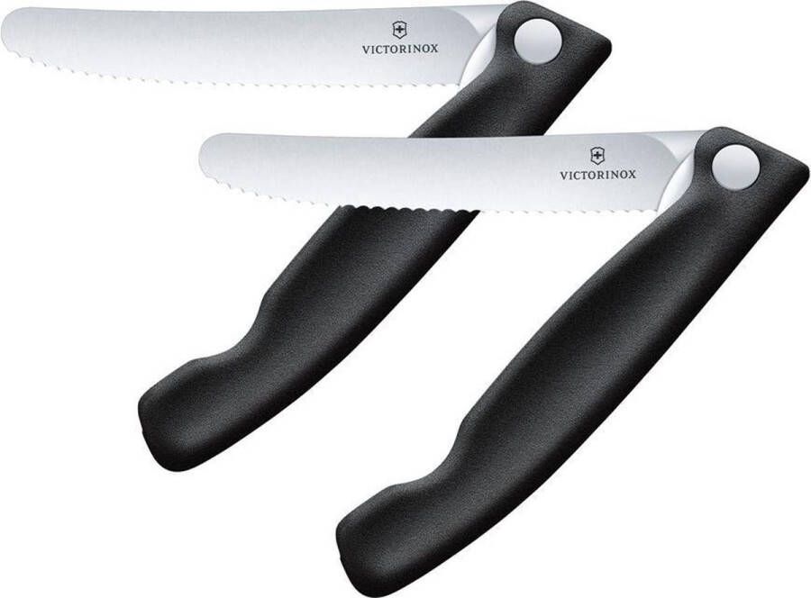 Victorinox Swiss Classic 2-delige Inklapbare Tomatenmessenset Schilmessenset 11 cm Zwart Gekarteld