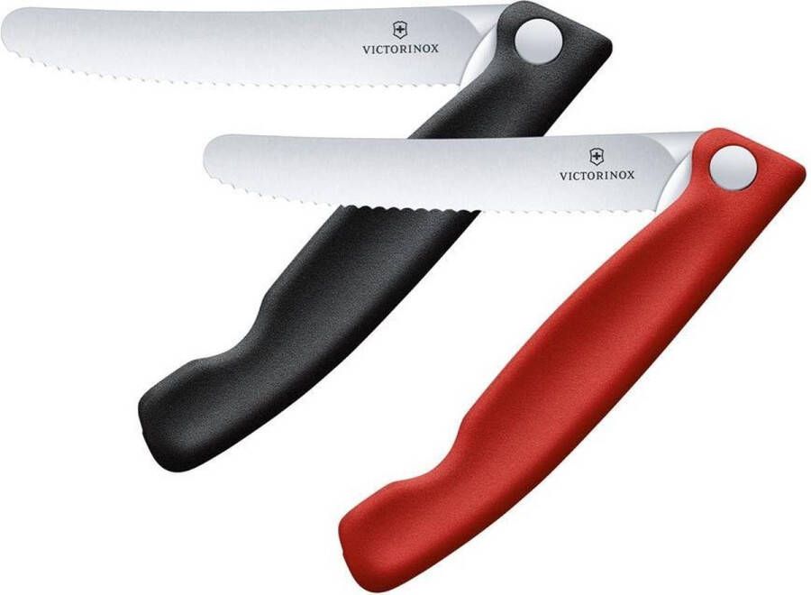 Victorinox Swiss Classic 2-delige Inklapbare Tomatenmessenset Schilmessenset 11 cm Zwart Rood Gekarteld