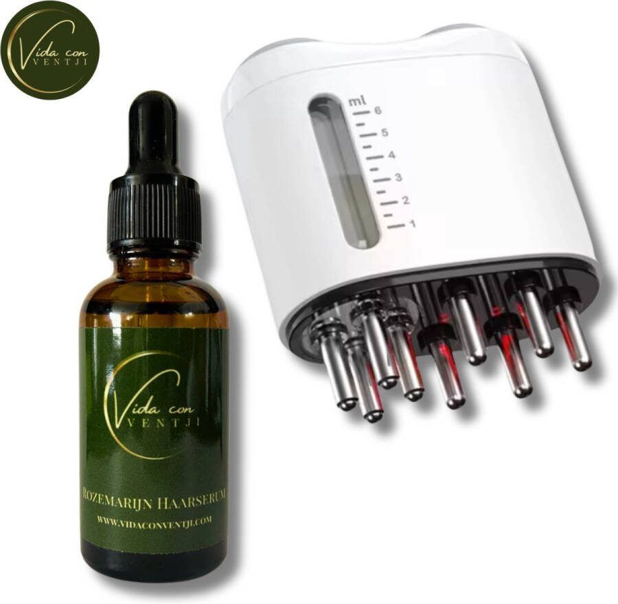 Vida con Ventji Rosemary oil Rozemarijn olie Biotine Haargroei Rood licht therapie Tegen haaruitval Tijdelijk Inclusief Haarserum Applicator twv €49
