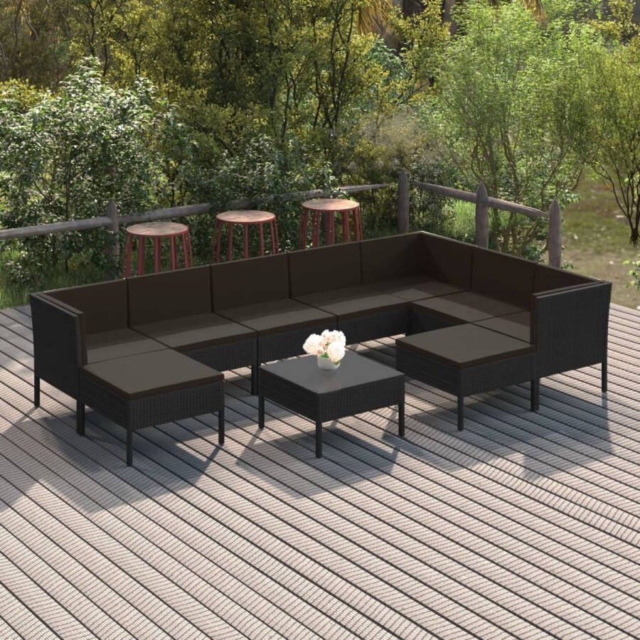 VidaLife 10-delige Loungeset met kussens poly rattan zwart