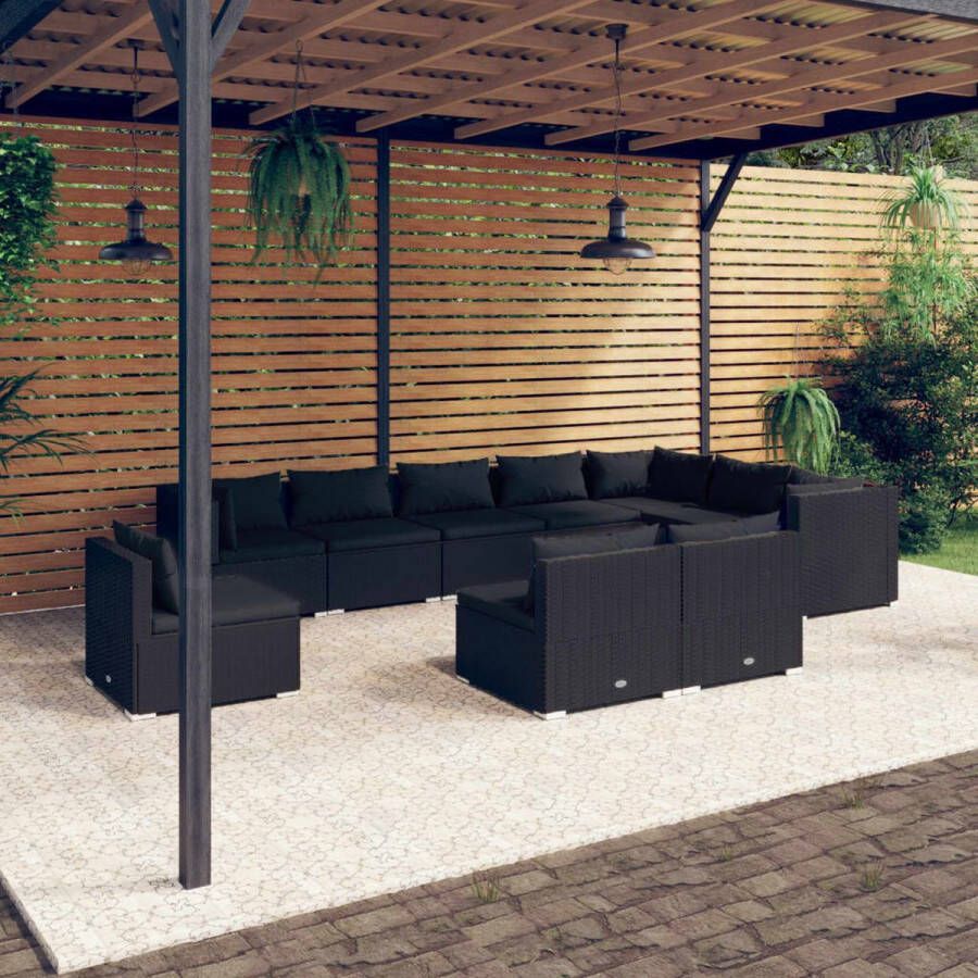 VidaLife 10-delige Loungeset met kussens poly rattan zwart