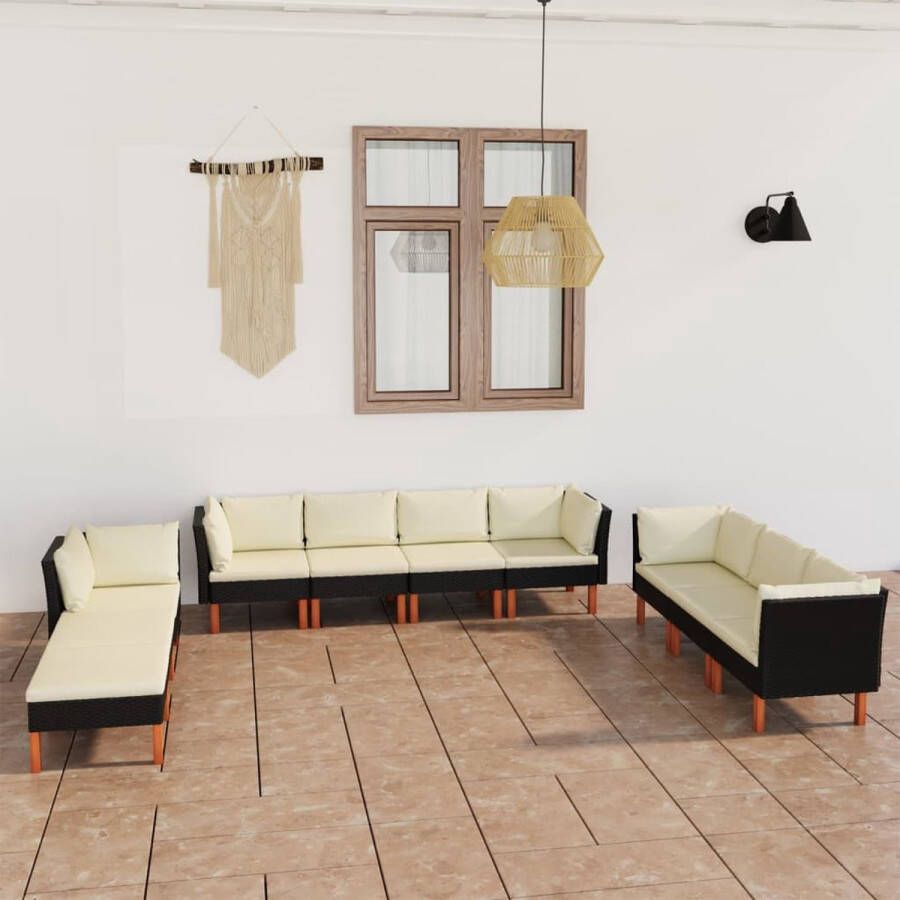 VidaLife 10-delige Loungeset met kussens poly rattan zwart