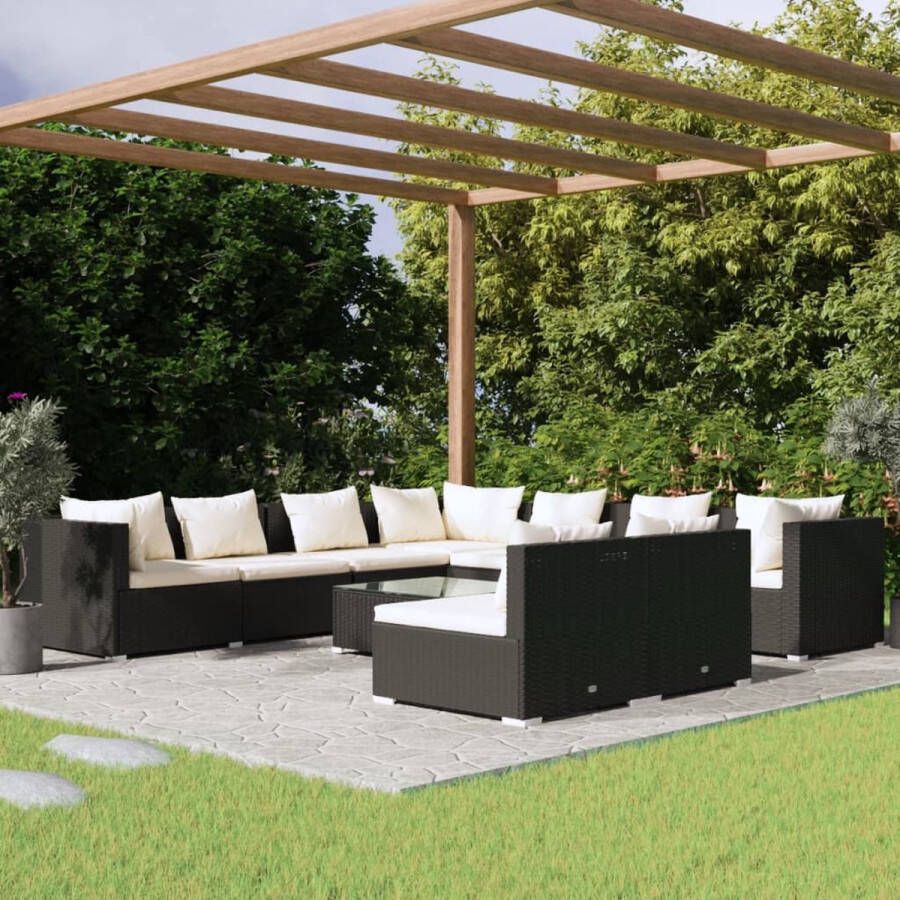 VidaLife 10-delige Loungeset met kussens poly rattan zwart