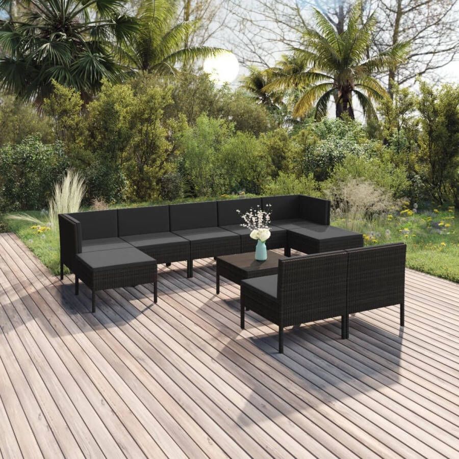 VidaLife 10-delige Loungeset met kussens poly rattan zwart