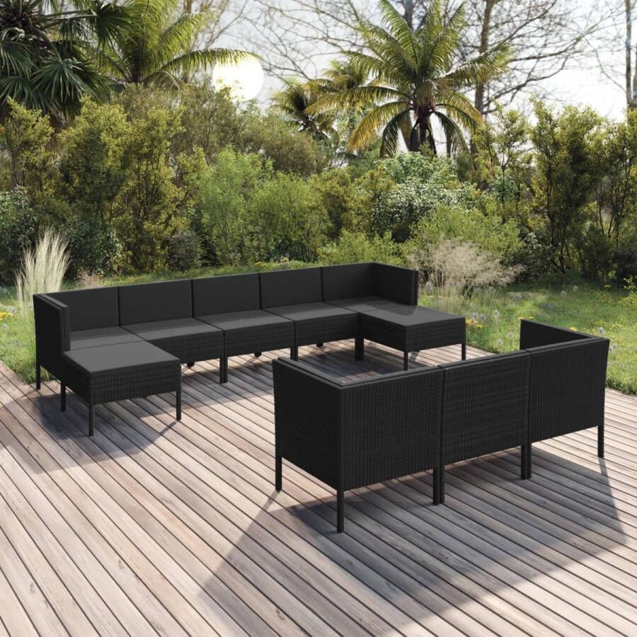 VidaLife 10-delige Loungeset met kussens poly rattan zwart