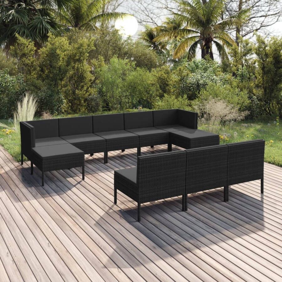 VidaLife 10-delige Loungeset met kussens poly rattan zwart