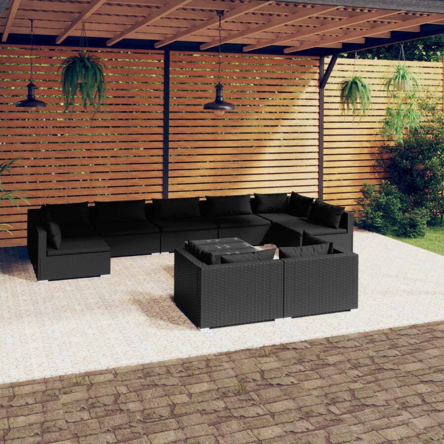 VidaLife 10-delige Loungeset met kussens poly rattan zwart