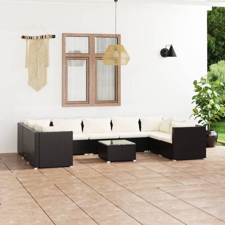 VidaLife 10-delige Loungeset met kussens poly rattan zwart