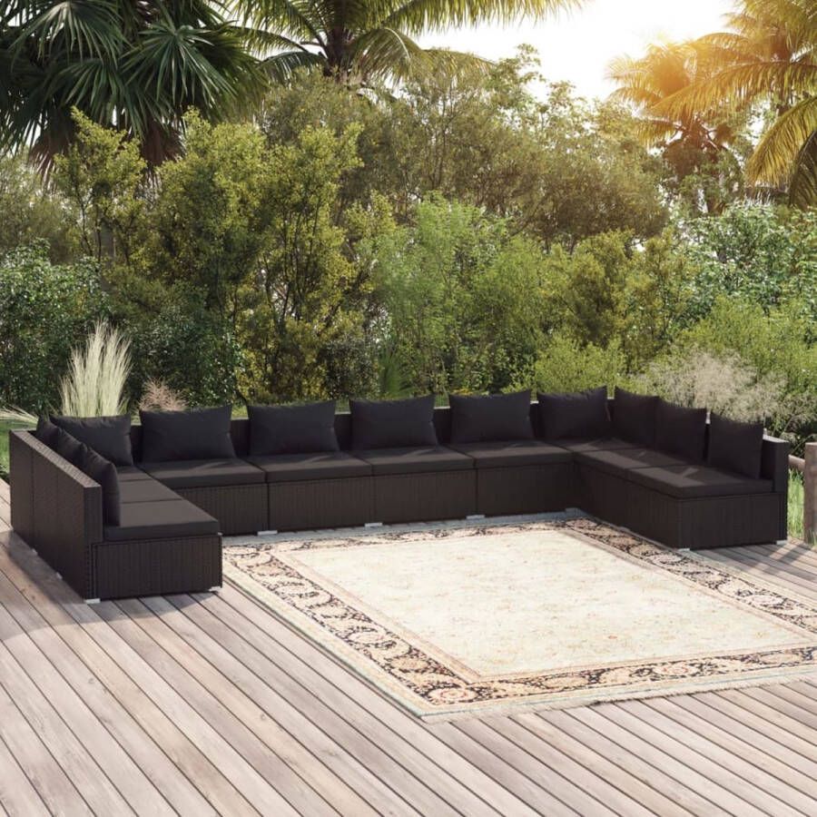 VidaLife 10-delige Loungeset met kussens poly rattan zwart