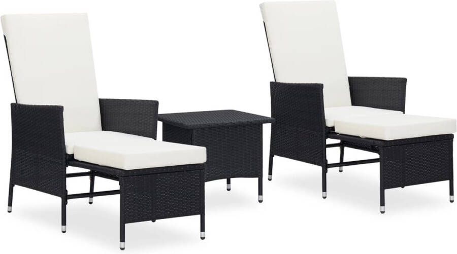 VidaLife 3-delige Loungeset met kussens poly rattan zwart