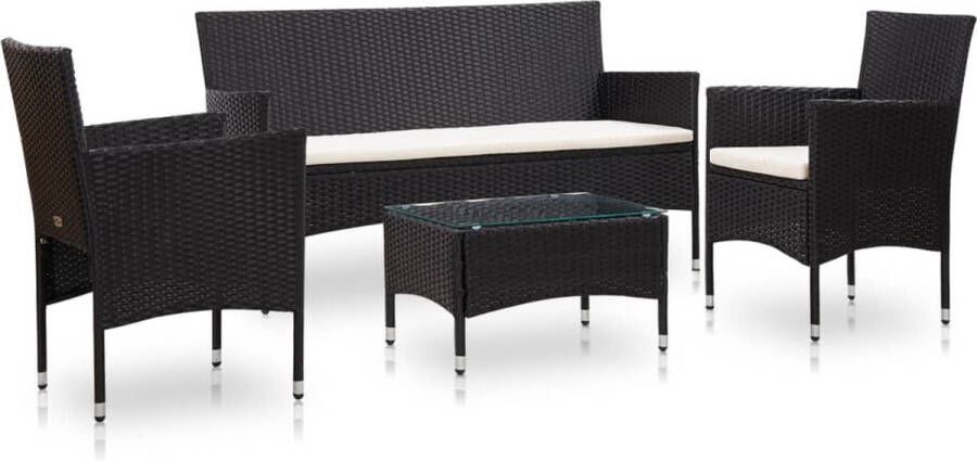 VidaLife 4-delige Loungeset met kussens poly rattan zwart