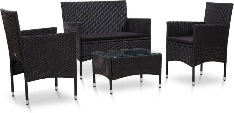 VidaLife 4-delige Loungeset met kussens poly rattan zwart