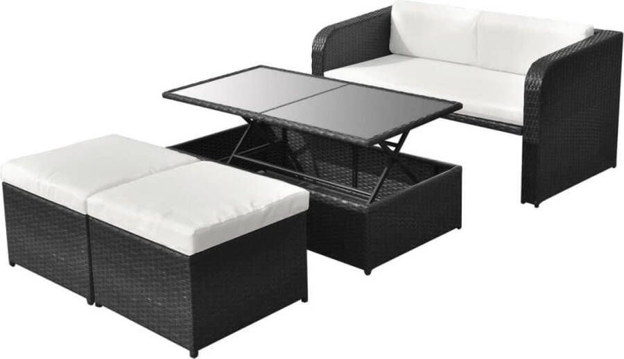 VidaLife 4-delige Loungeset met kussens poly rattan zwart