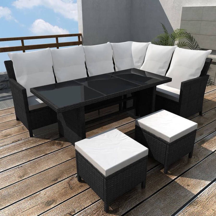 VidaLife 4-delige Loungeset met kussens poly rattan zwart