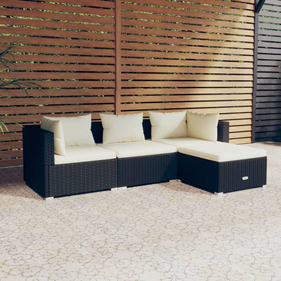 VidaLife 4-delige Loungeset met kussens poly rattan zwart