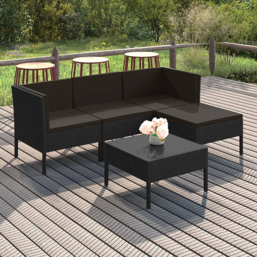 VidaLife 5-delige Loungeset met kussens poly rattan zwart