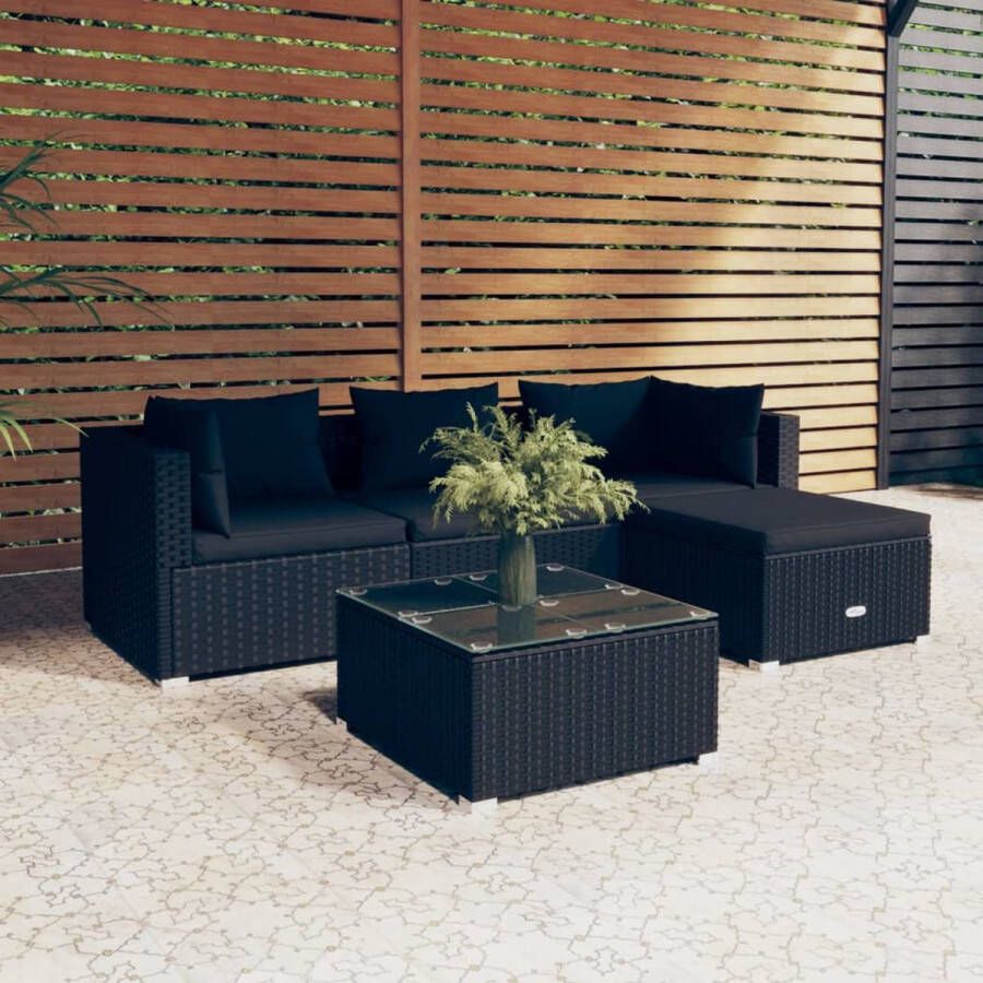 VidaLife 5-delige Loungeset met kussens poly rattan zwart