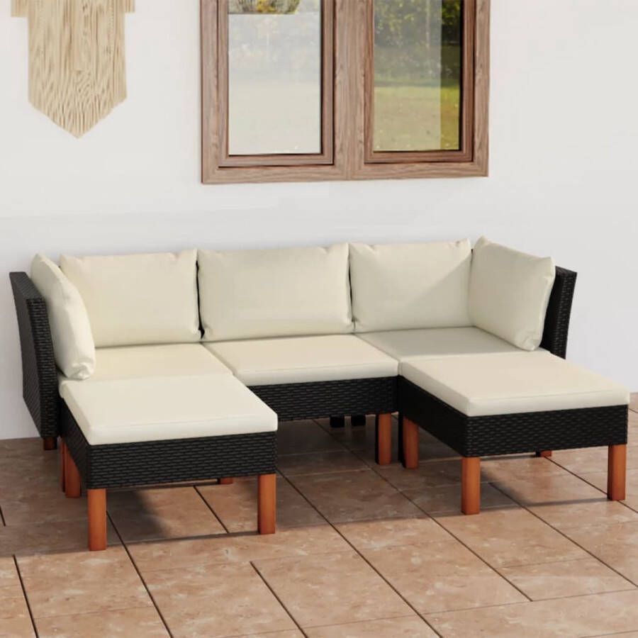 VidaLife 5-delige Loungeset met kussens poly rattan zwart