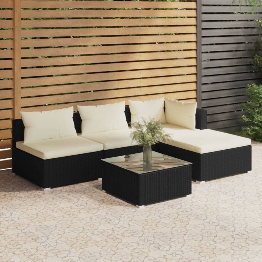 VidaLife 5-delige Loungeset met kussens poly rattan zwart