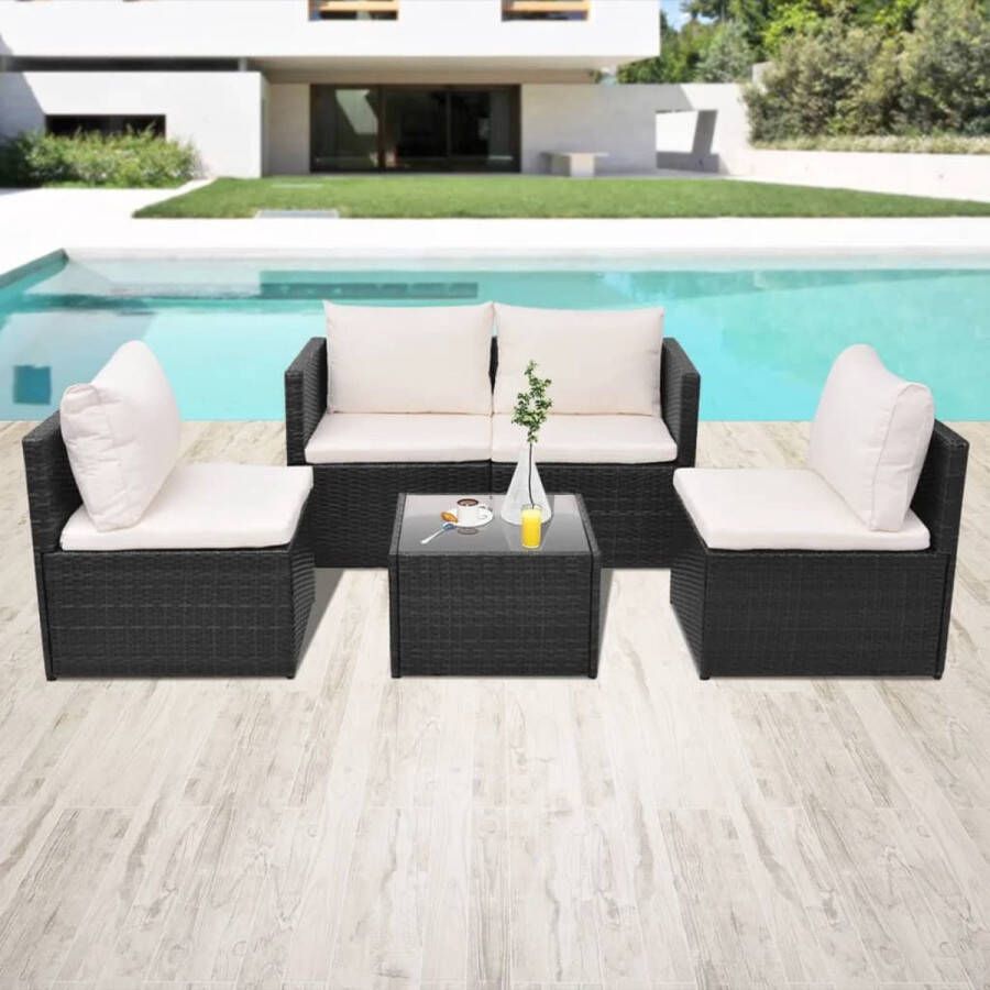 VidaLife 5-delige Loungeset met kussens poly rattan zwart