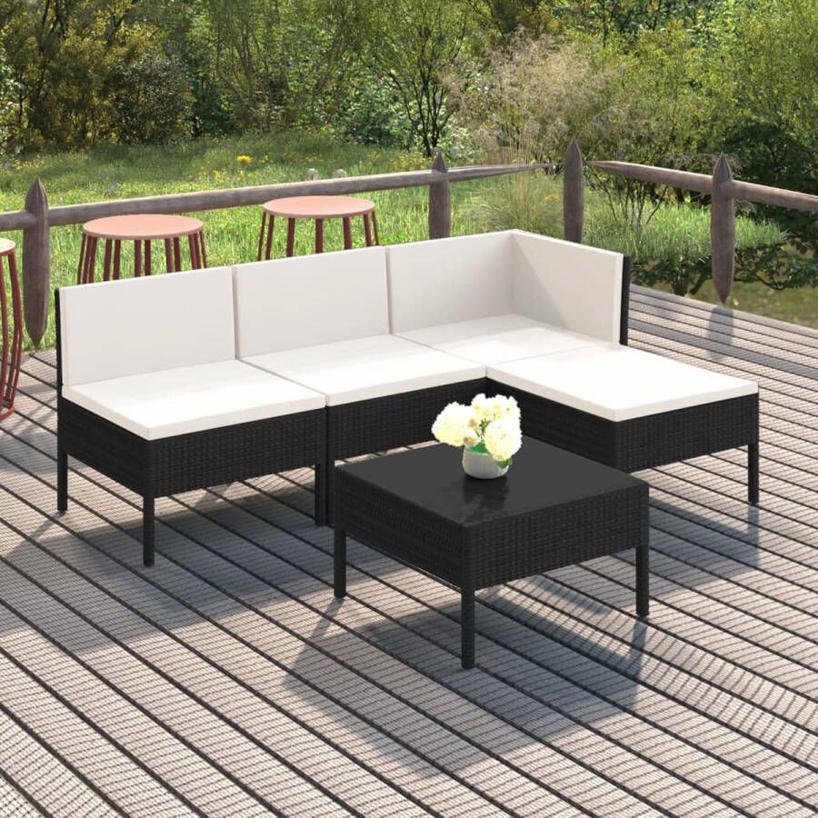 VidaLife 5-delige Loungeset met kussens poly rattan zwart