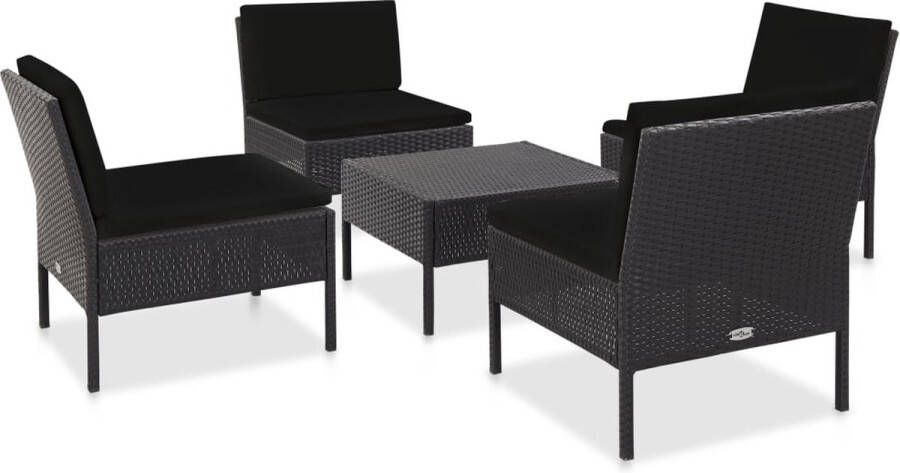 VidaLife 5-delige Loungeset met kussens poly rattan zwart