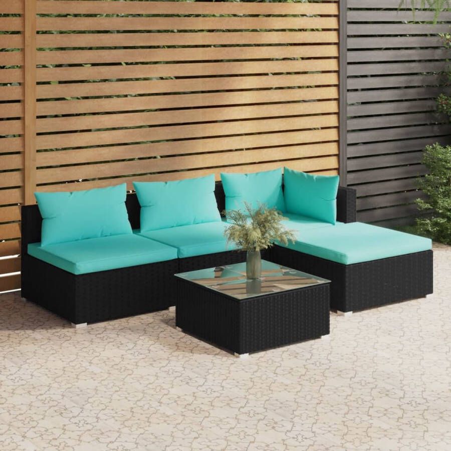 VidaLife 5-delige Loungeset met kussens poly rattan zwart