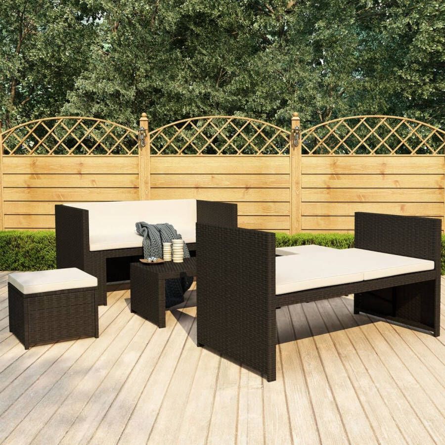 VidaLife 5-delige Loungeset met kussens poly rattan zwart